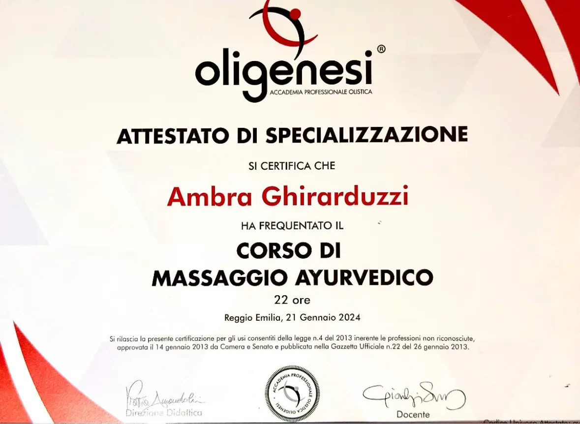 certificato di ambra ghirarduzzi