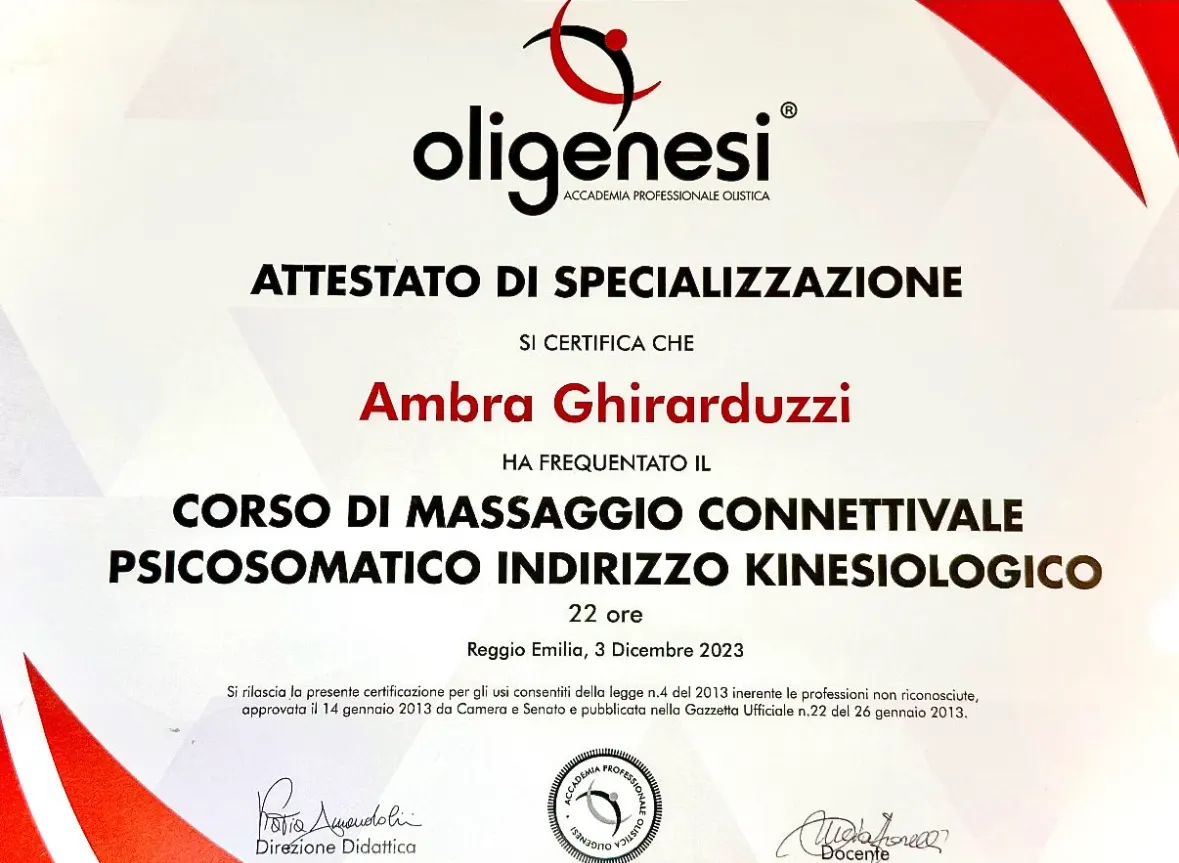certificato di ambra ghirarduzzi