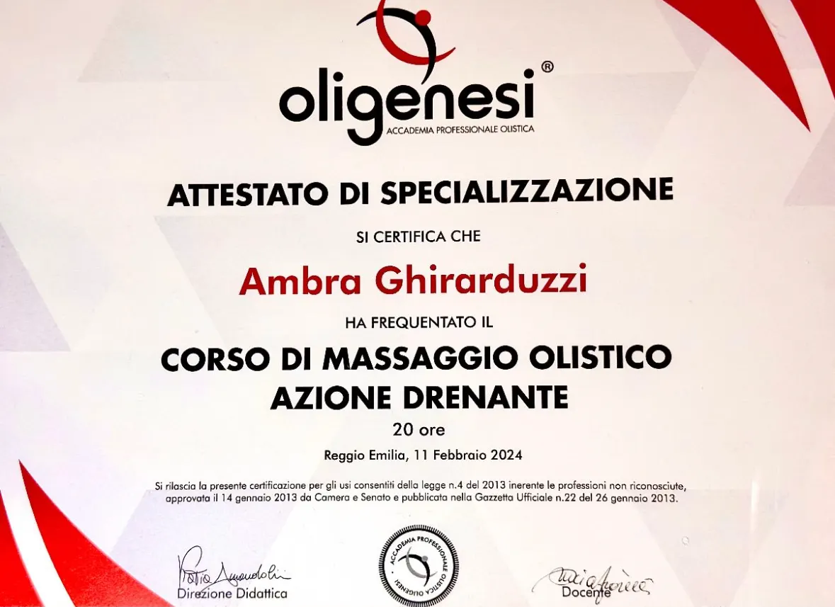 certificato di ambra ghirarduzzi
