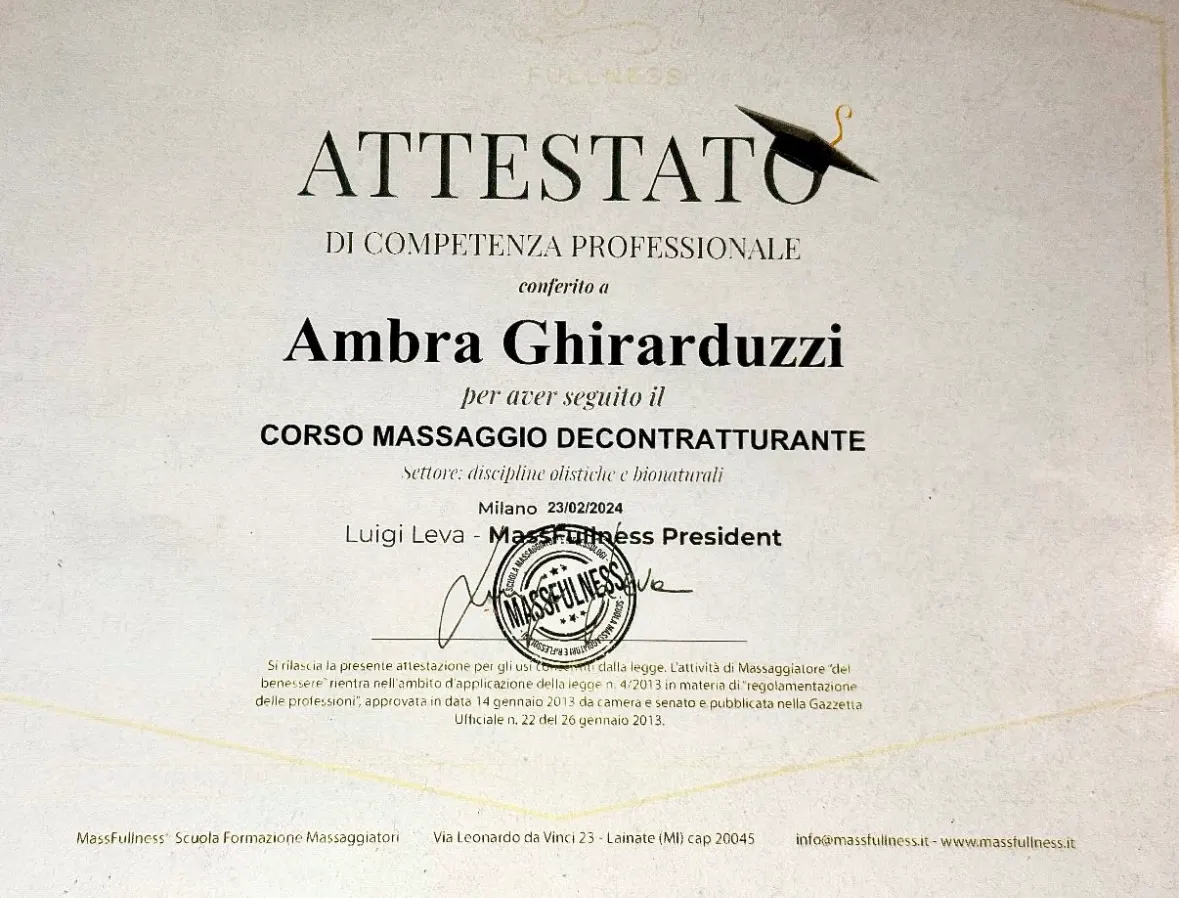 certificato di ambra ghirarduzzi