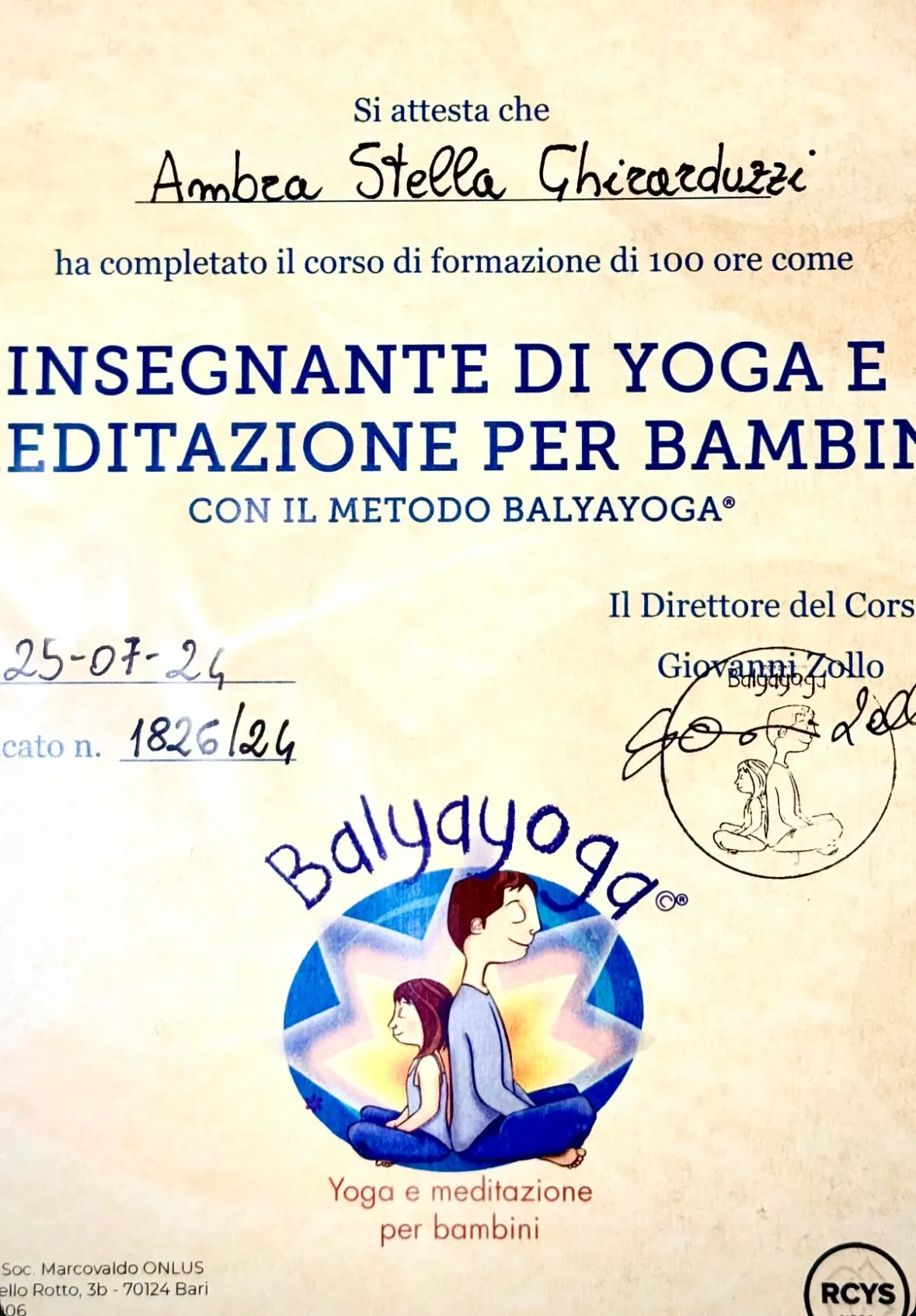 certificato di ambra ghirarduzzi