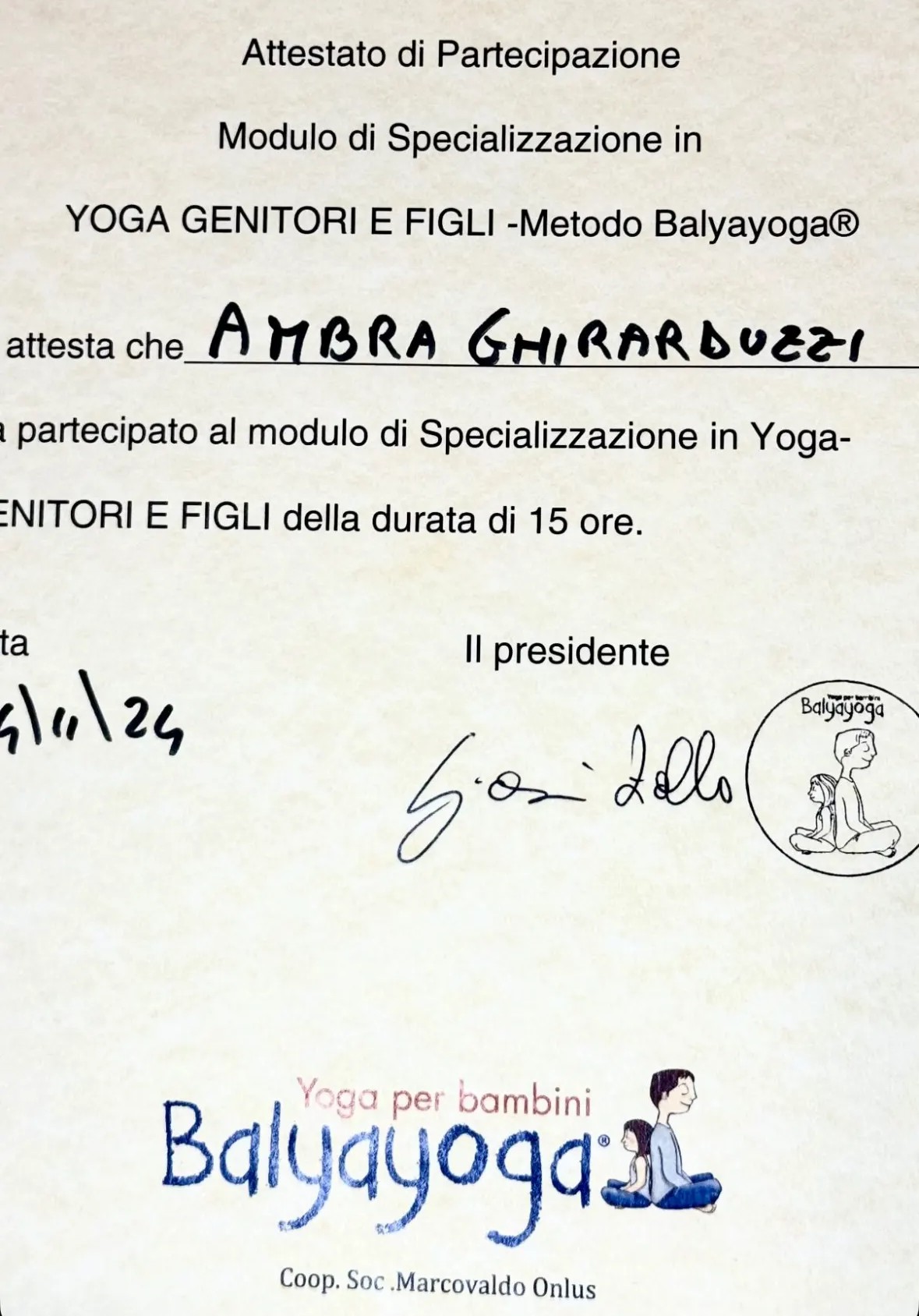 certificato di ambra ghirarduzzi